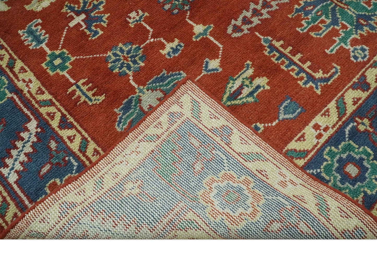 The Rug Decor Area Rug Traditional Floral Red, Blue, Beige and Green Hand Knotted Medallion Custom Made wool Area Rug Traditional Floral Red, Blue, Beige and Green Hand Knotted Medallion Custom Made wool Area Rug
