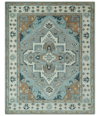 The Rug Decor Area Rug 8x10 Traditional Heriz Gray and Ivory Floral Hand Knotted Custom Made wool Area Rug Traditional Heriz Gray and Ivory Floral Hand Knotted Custom Made wool Area Rug
