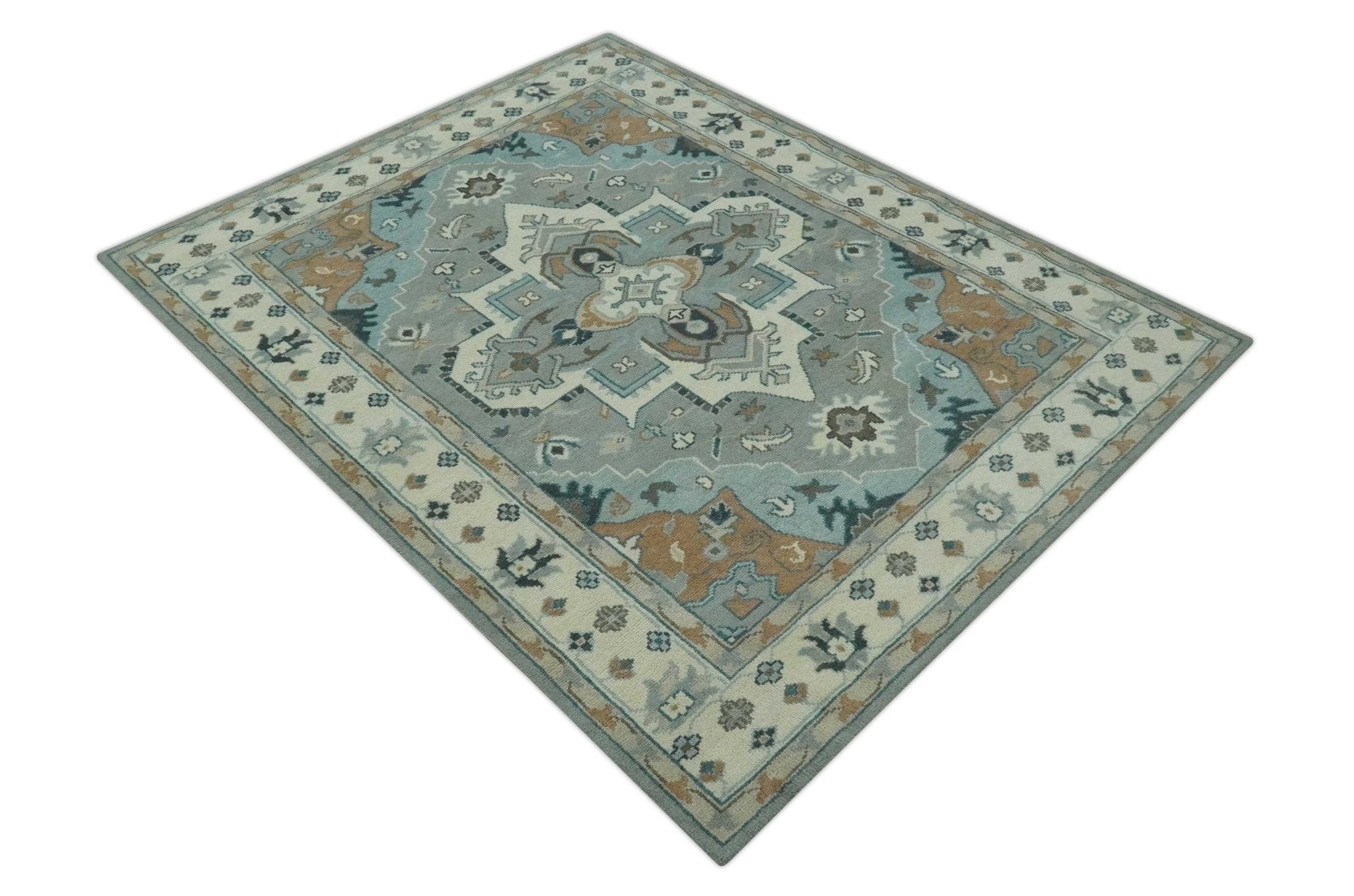 The Rug Decor Area Rug Traditional Heriz Gray and Ivory Floral Hand Knotted Custom Made wool Area Rug Traditional Heriz Gray and Ivory Floral Hand Knotted Custom Made wool Area Rug