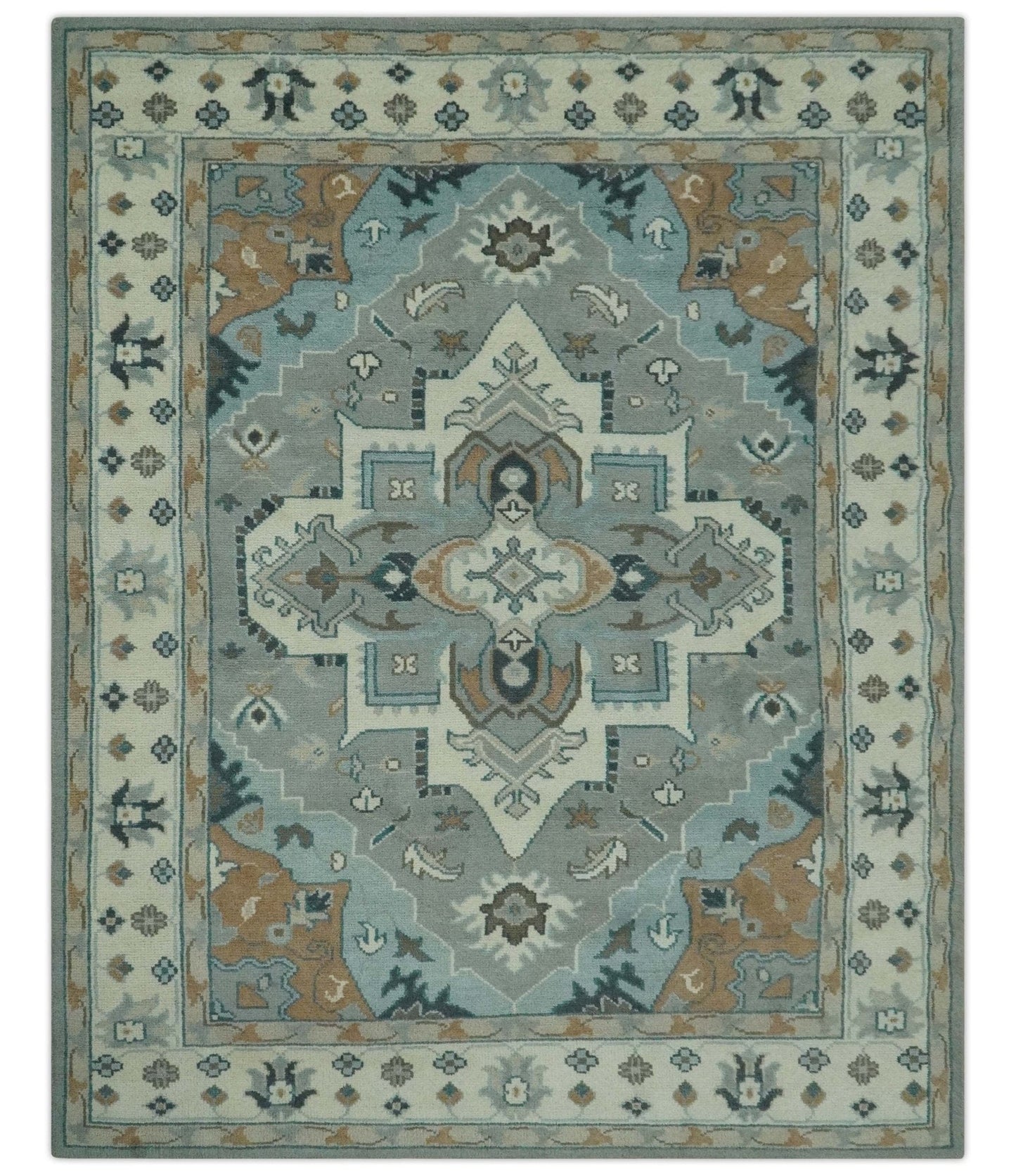 The Rug Decor Area Rug 7x9 Traditional Heriz Gray and Ivory Floral Hand Knotted Custom Made wool Area Rug Traditional Heriz Gray and Ivory Floral Hand Knotted Custom Made wool Area Rug
