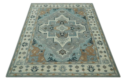 The Rug Decor Area Rug Traditional Heriz Gray and Ivory Floral Hand Knotted Custom Made wool Area Rug Traditional Heriz Gray and Ivory Floral Hand Knotted Custom Made wool Area Rug