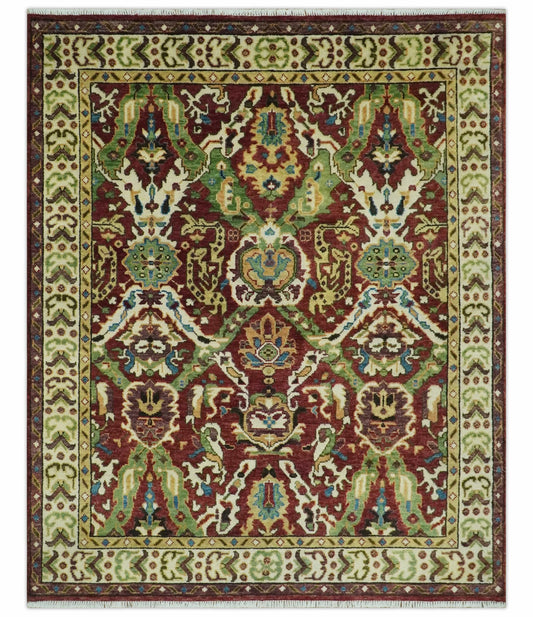 The Rug Decor Area Rug 8x10 Traditional Large Design Maroon and Green Hand Knotted Custom Made wool area rug Traditional Large Design Maroon and Green Hand Knotted Custom Made wool area rug