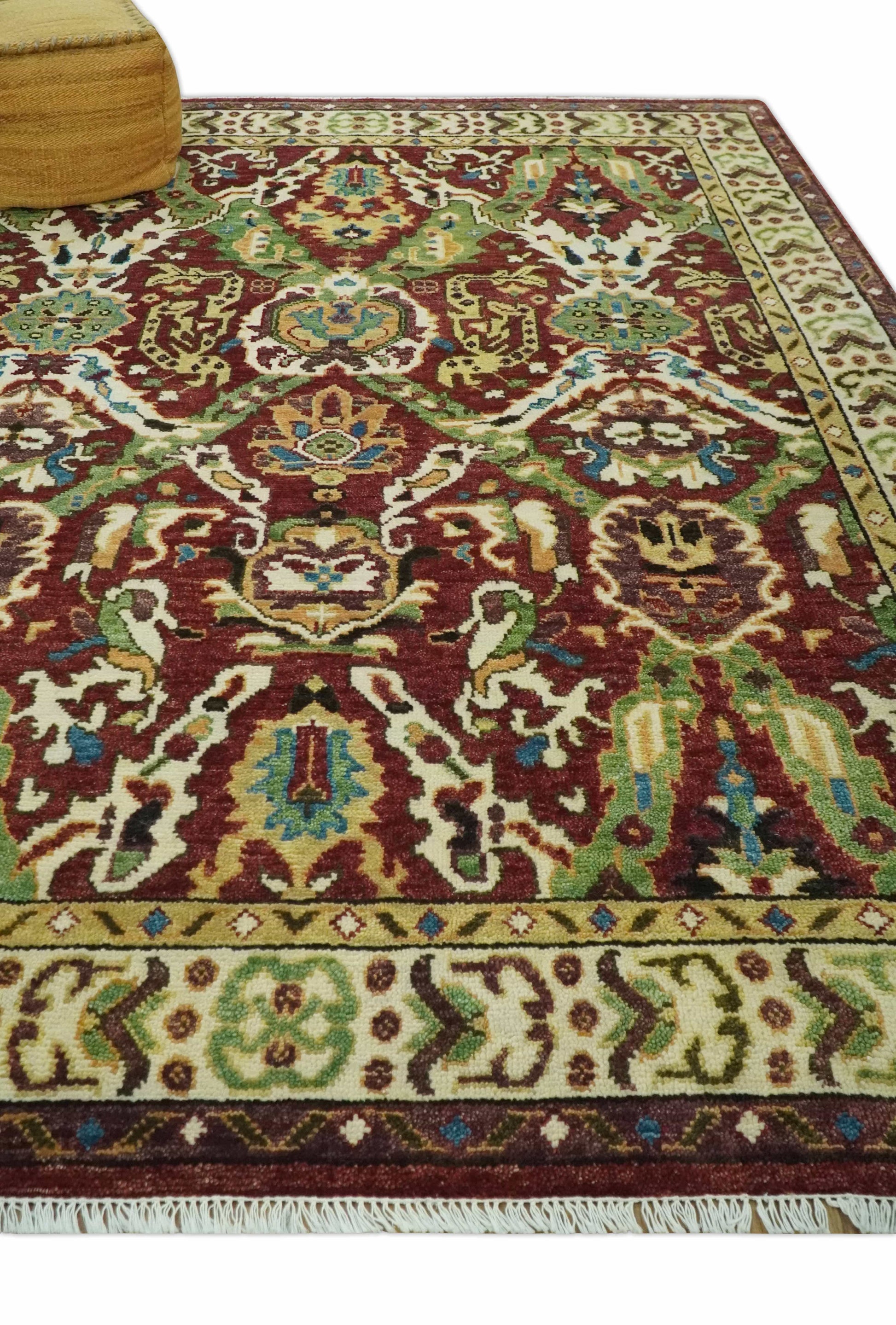 The Rug Decor Area Rug Traditional Large Design Maroon and Green Hand Knotted Custom Made wool area rug Traditional Large Design Maroon and Green Hand Knotted Custom Made wool area rug