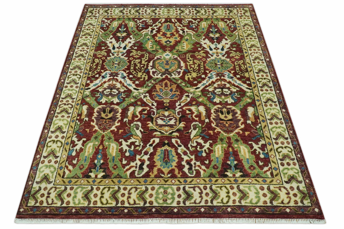 The Rug Decor Area Rug Traditional Large Design Maroon and Green Hand Knotted Custom Made wool area rug Traditional Large Design Maroon and Green Hand Knotted Custom Made wool area rug