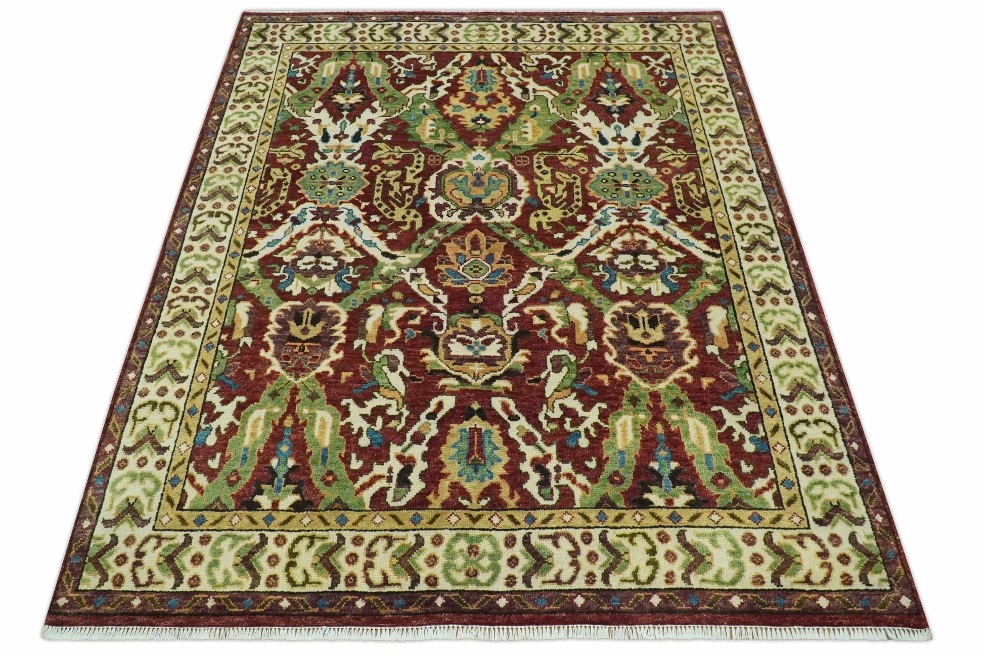 The Rug Decor Area Rug Traditional Large Design Maroon and Green Hand Knotted Custom Made wool area rug Traditional Large Design Maroon and Green Hand Knotted Custom Made wool area rug
