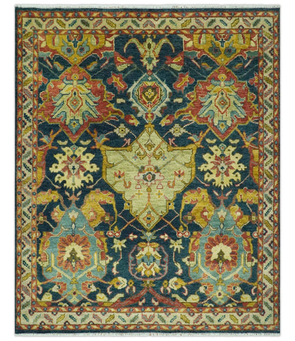 The Rug Decor Area Rug 8x10 Traditional Oushak Blue and Gold Antique Style Hand knotted Custom Made Area Rug Traditional Oushak Blue and Gold Antique Style Hand knotted Custom Made Area Rug