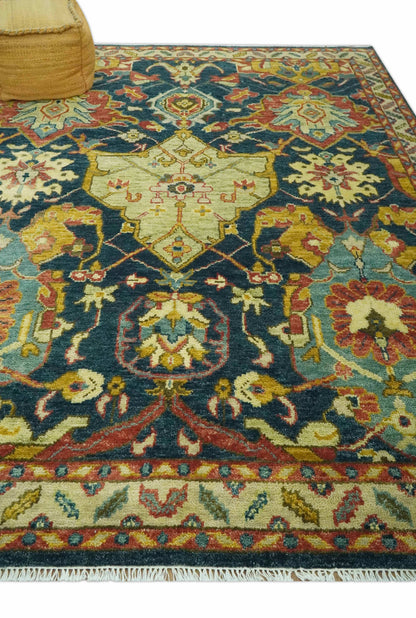 The Rug Decor Area Rug Traditional Oushak Blue and Gold Antique Style Hand knotted Custom Made Area Rug Traditional Oushak Blue and Gold Antique Style Hand knotted Custom Made Area Rug