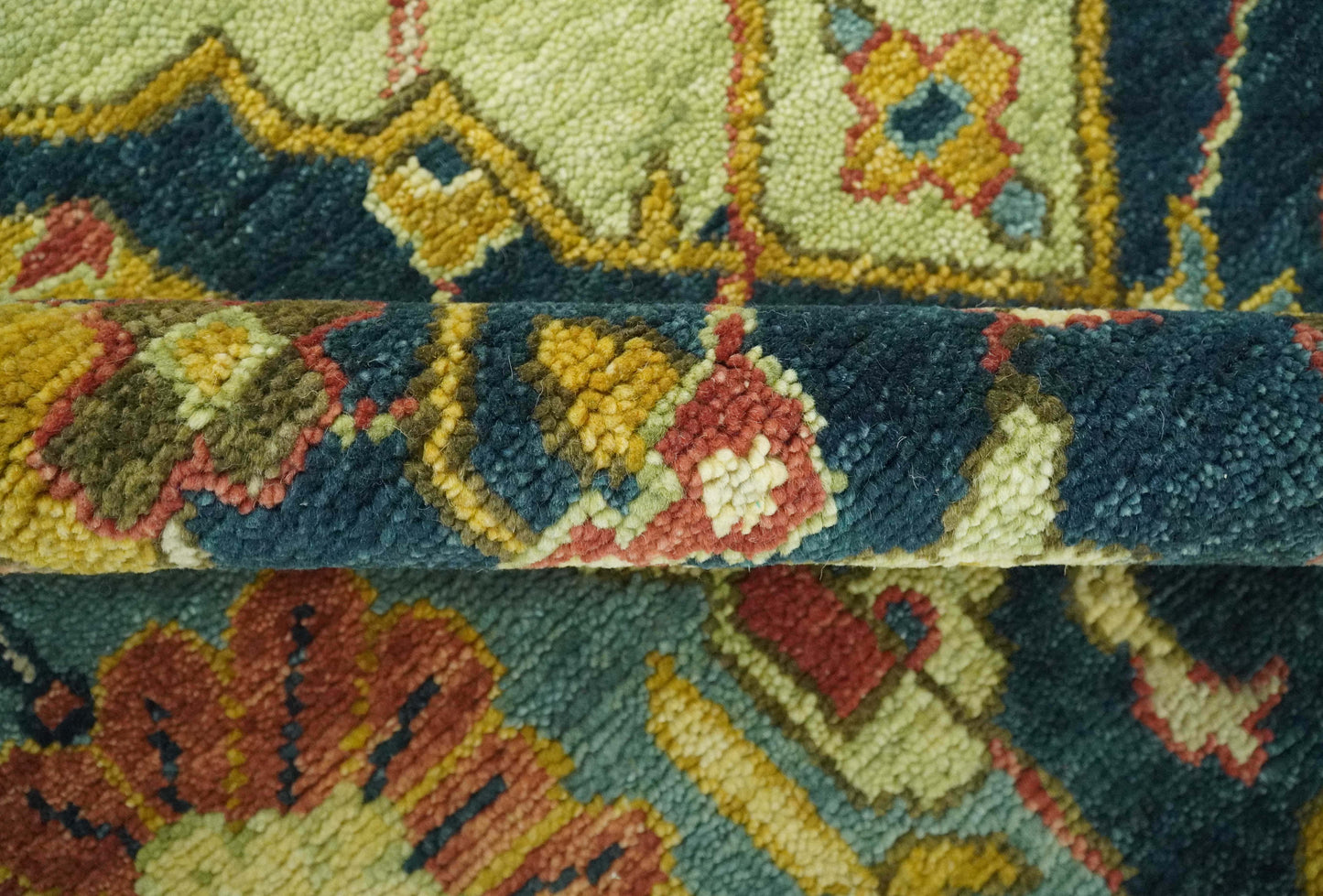 The Rug Decor Area Rug Traditional Oushak Blue and Gold Antique Style Hand knotted Custom Made Area Rug Traditional Oushak Blue and Gold Antique Style Hand knotted Custom Made Area Rug