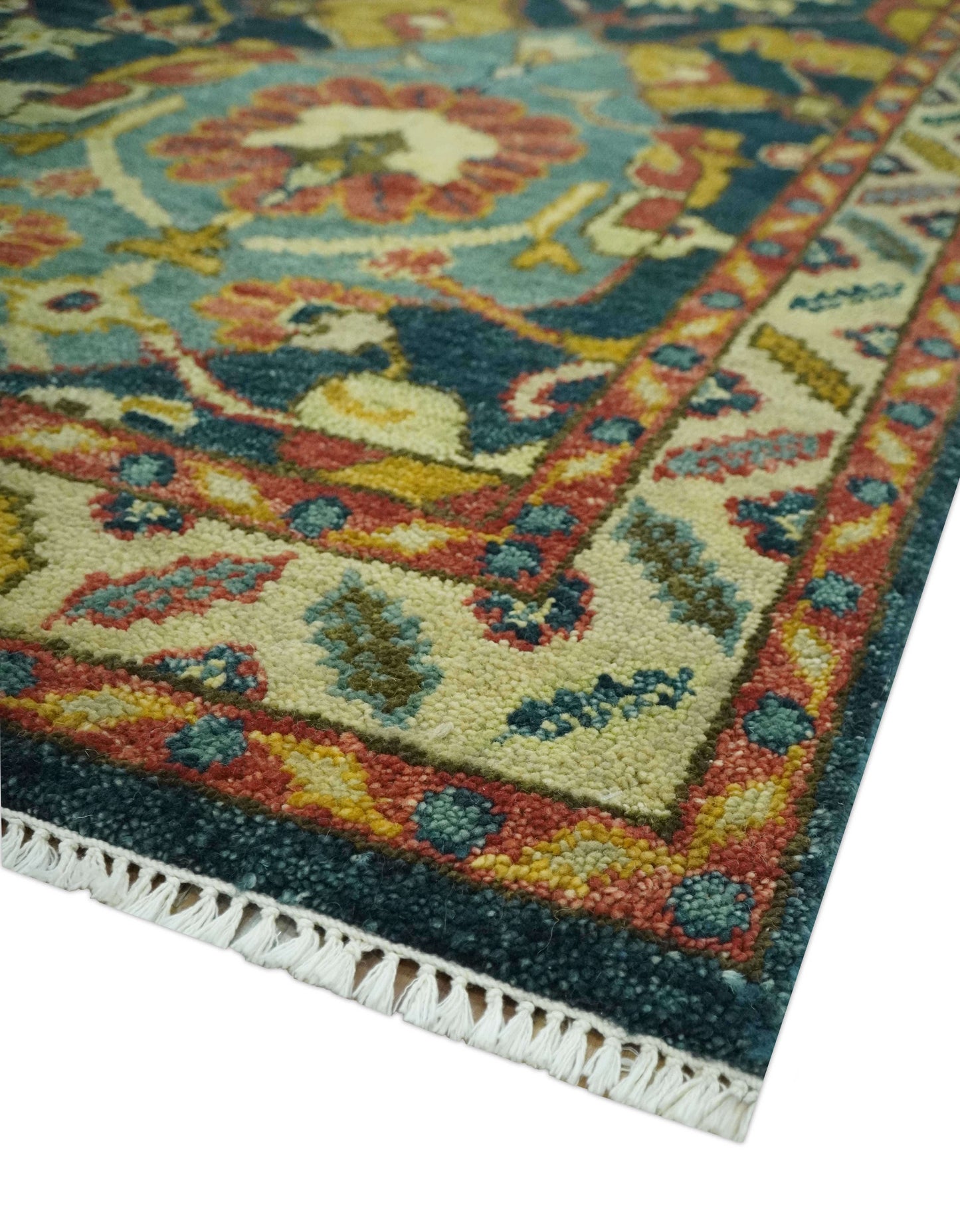 The Rug Decor Area Rug Traditional Oushak Blue and Gold Antique Style Hand knotted Custom Made Area Rug Traditional Oushak Blue and Gold Antique Style Hand knotted Custom Made Area Rug