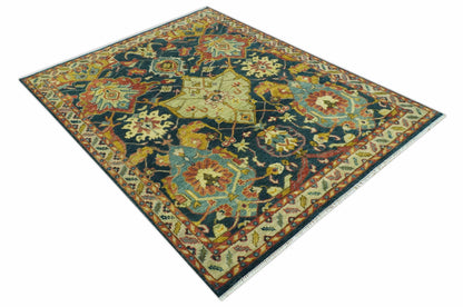 The Rug Decor Area Rug Traditional Oushak Blue and Gold Antique Style Hand knotted Custom Made Area Rug Traditional Oushak Blue and Gold Antique Style Hand knotted Custom Made Area Rug