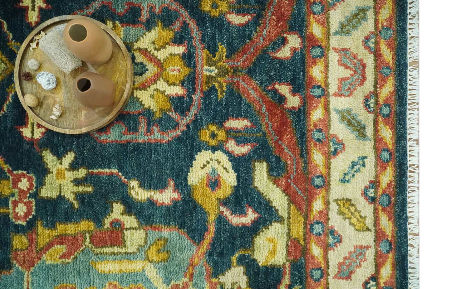 The Rug Decor Area Rug Traditional Oushak Blue and Gold Antique Style Hand knotted Custom Made Area Rug Traditional Oushak Blue and Gold Antique Style Hand knotted Custom Made Area Rug