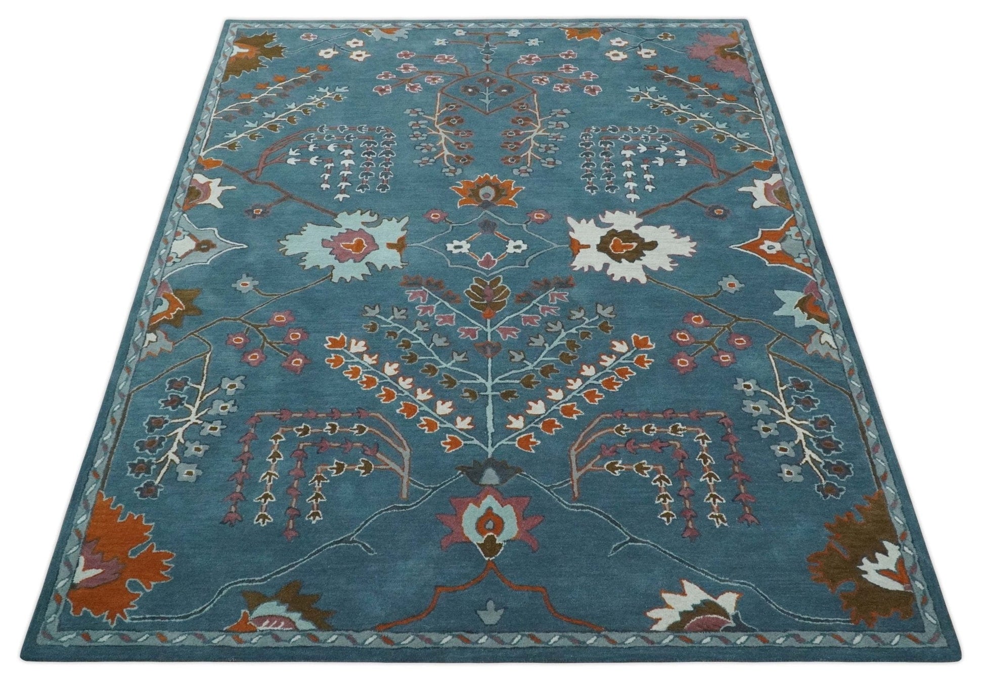 The Rug Decor Area Rug Tree of life Hand Tufted Teal Blue, Brown and Red Traditional Floral Custom Made Wool Area Rug, Kids, Living Room and Bedroom Rug Tree of life Hand Tufted Teal Blue, Brown and Red Traditional Floral Custom Made Wool Area Rug, Kids, Living Room and Bedroom Rug