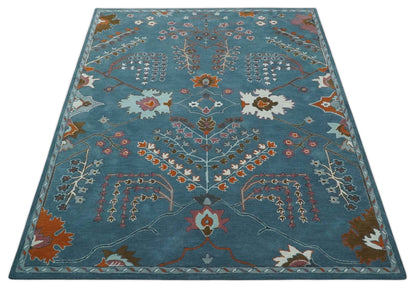 The Rug Decor Area Rug Tree of life Hand Tufted Teal Blue, Brown and Red Traditional Floral Custom Made Wool Area Rug, Kids, Living Room and Bedroom Rug Tree of life Hand Tufted Teal Blue, Brown and Red Traditional Floral Custom Made Wool Area Rug, Kids, Living Room and Bedroom Rug