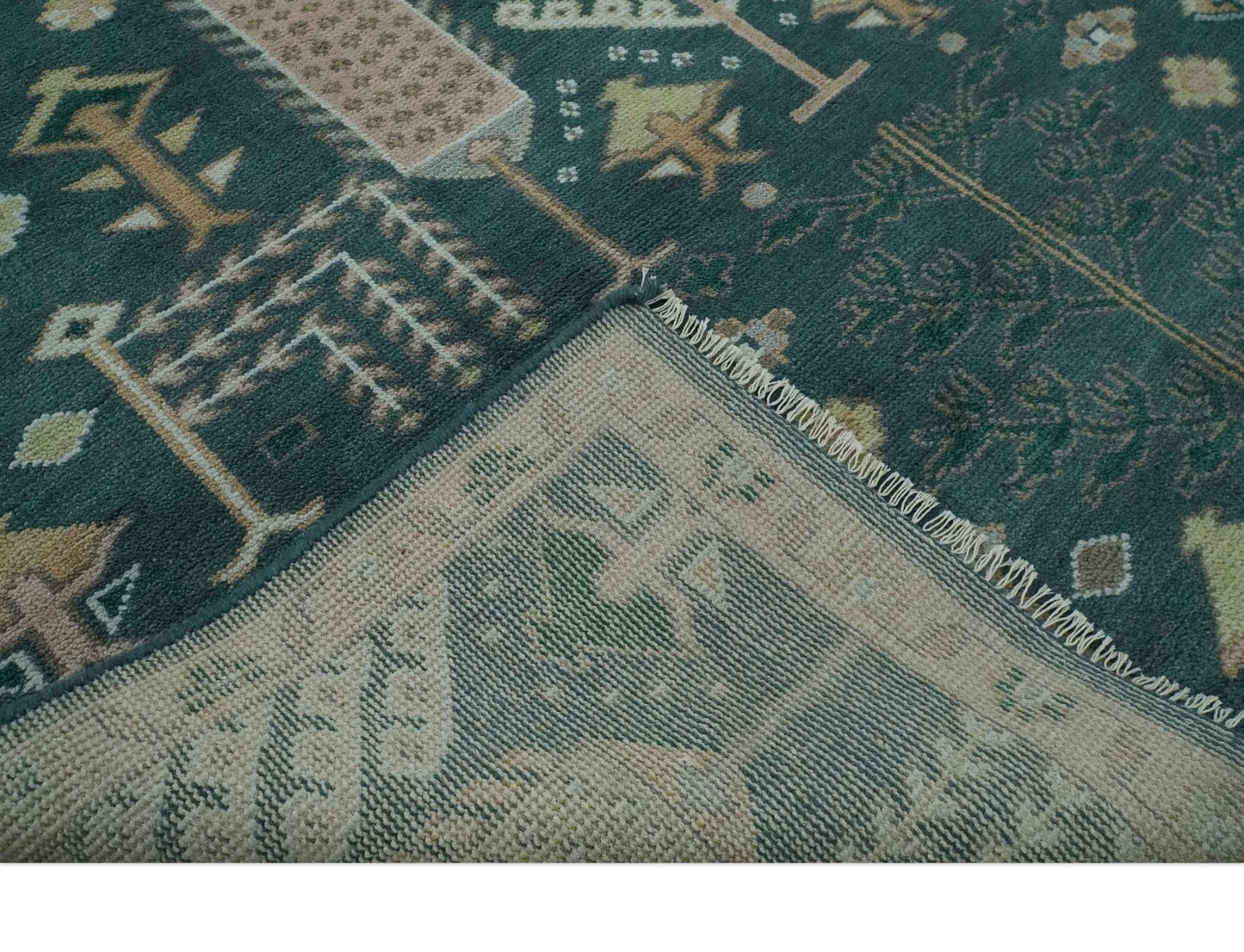 The Rug Decor Area Rug Tree of life Teal, Peach and Olive Hand Knotted Traditional Oushak Custom Made wool area Rug Tree of life Teal, Peach and Olive Hand Knotted Traditional Oushak Custom Made wool area Rug