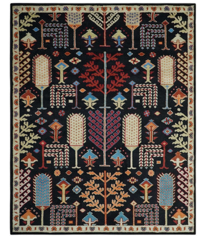 The Rug Decor Area Rug 8x10 Tree of life Vibrant colorful Black, Beige, Peach and Blue Hand Knotted Traditional Oushak Custom Made wool area Rug Tree of life Vibrant colorful Black, Beige, Peach and Blue Hand Knotted Traditional Oushak Custom Made wool area Rug