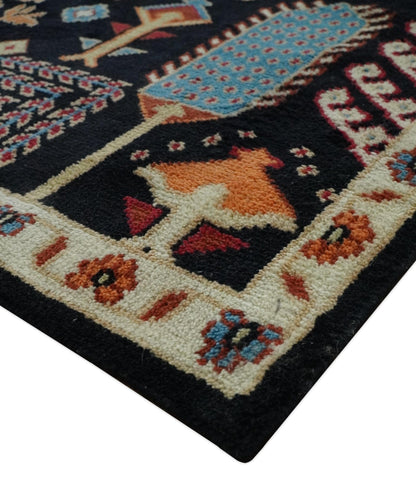 The Rug Decor Area Rug Tree of life Vibrant colorful Black, Beige, Peach and Blue Hand Knotted Traditional Oushak Custom Made wool area Rug Tree of life Vibrant colorful Black, Beige, Peach and Blue Hand Knotted Traditional Oushak Custom Made wool area Rug