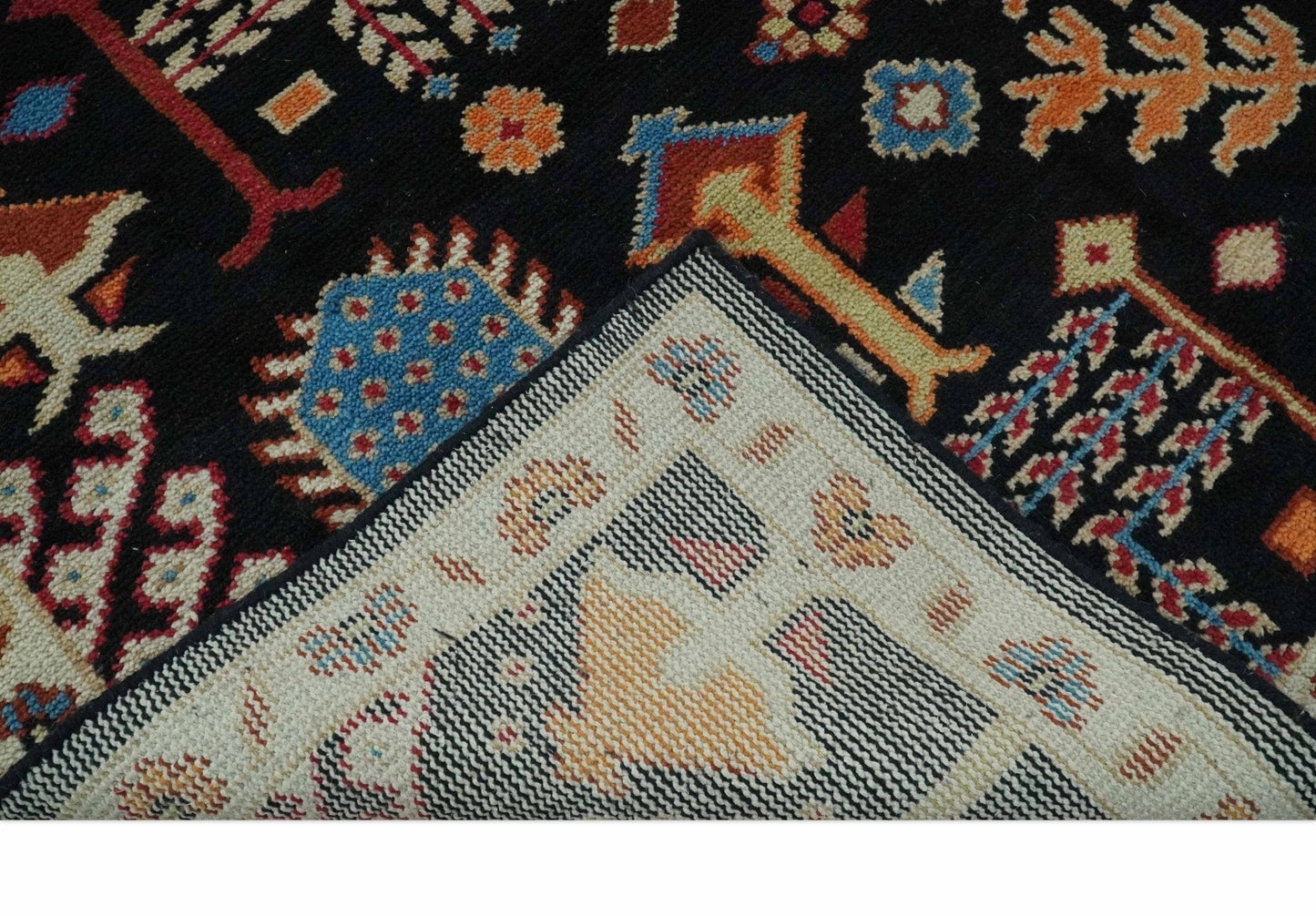 The Rug Decor Area Rug Tree of life Vibrant colorful Black, Beige, Peach and Blue Hand Knotted Traditional Oushak Custom Made wool area Rug Tree of life Vibrant colorful Black, Beige, Peach and Blue Hand Knotted Traditional Oushak Custom Made wool area Rug