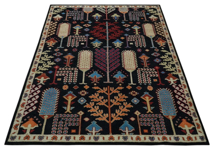 The Rug Decor Area Rug Tree of life Vibrant colorful Black, Beige, Peach and Blue Hand Knotted Traditional Oushak Custom Made wool area Rug Tree of life Vibrant colorful Black, Beige, Peach and Blue Hand Knotted Traditional Oushak Custom Made wool area Rug