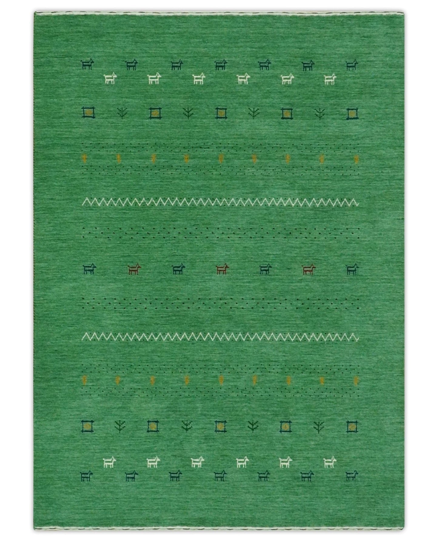 The Rug Decor Area Rug Tribal Design Green Custom Made Traditional Hand loom Wool Area Rug Tribal Design Green Custom Made Traditional Hand loom Wool Area Rug