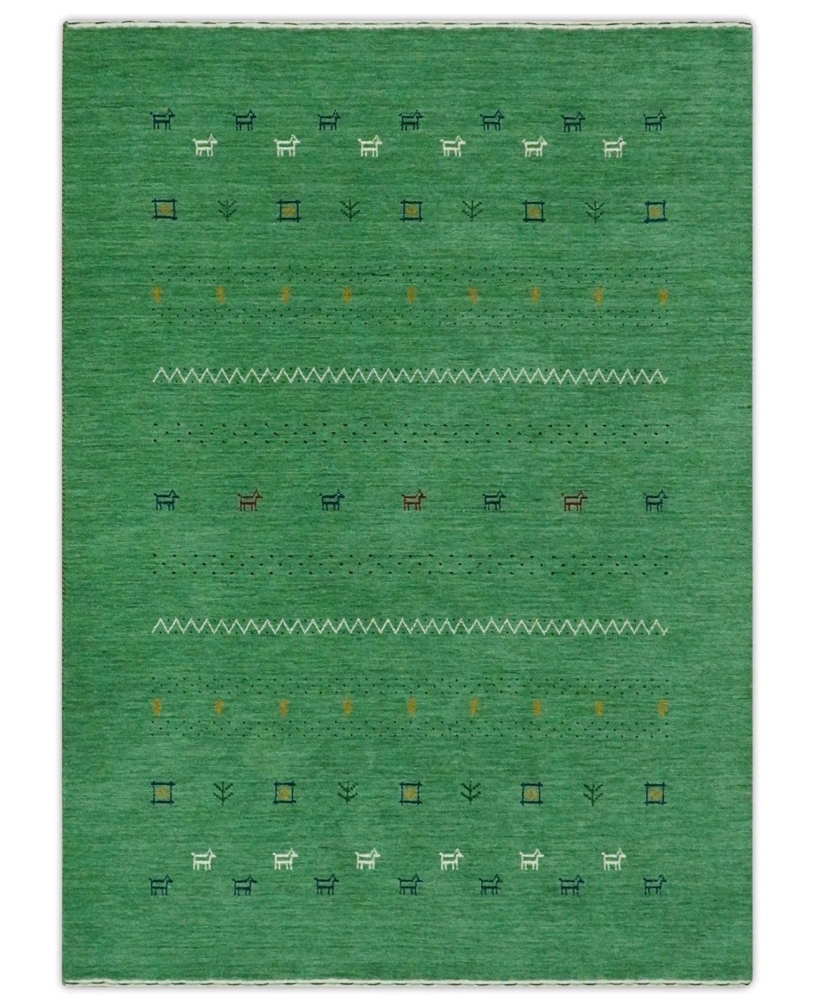 The Rug Decor Area Rug Tribal Design Green Custom Made Traditional Hand loom Wool Area Rug Tribal Design Green Custom Made Traditional Hand loom Wool Area Rug