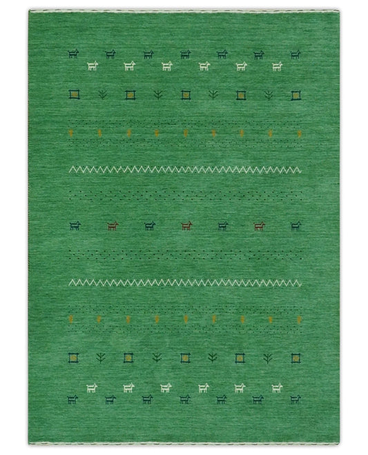 The Rug Decor Area Rug Tribal Design Green Custom Made Traditional Hand loom Wool Area Rug Tribal Design Green Custom Made Traditional Hand loom Wool Area Rug