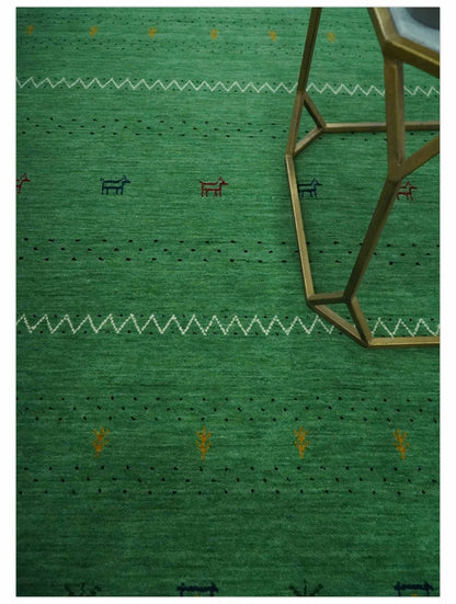 The Rug Decor Area Rug Tribal Design Green Custom Made Traditional Hand loom Wool Area Rug Tribal Design Green Custom Made Traditional Hand loom Wool Area Rug