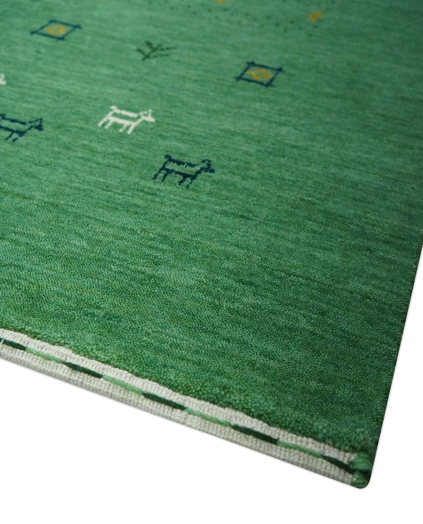 The Rug Decor Area Rug Tribal Design Green Custom Made Traditional Hand loom Wool Area Rug Tribal Design Green Custom Made Traditional Hand loom Wool Area Rug