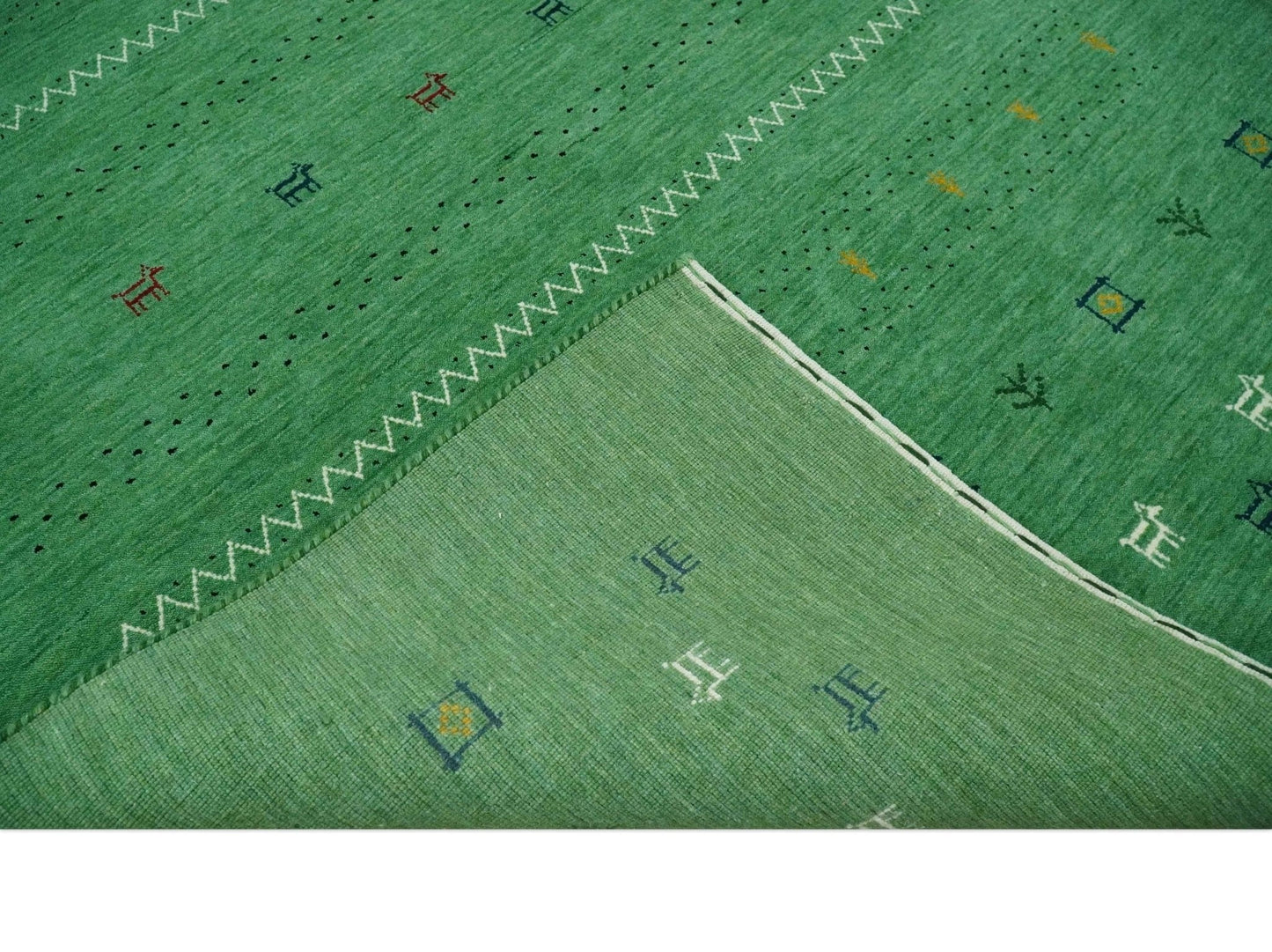 The Rug Decor Area Rug Tribal Design Green Custom Made Traditional Hand loom Wool Area Rug Tribal Design Green Custom Made Traditional Hand loom Wool Area Rug