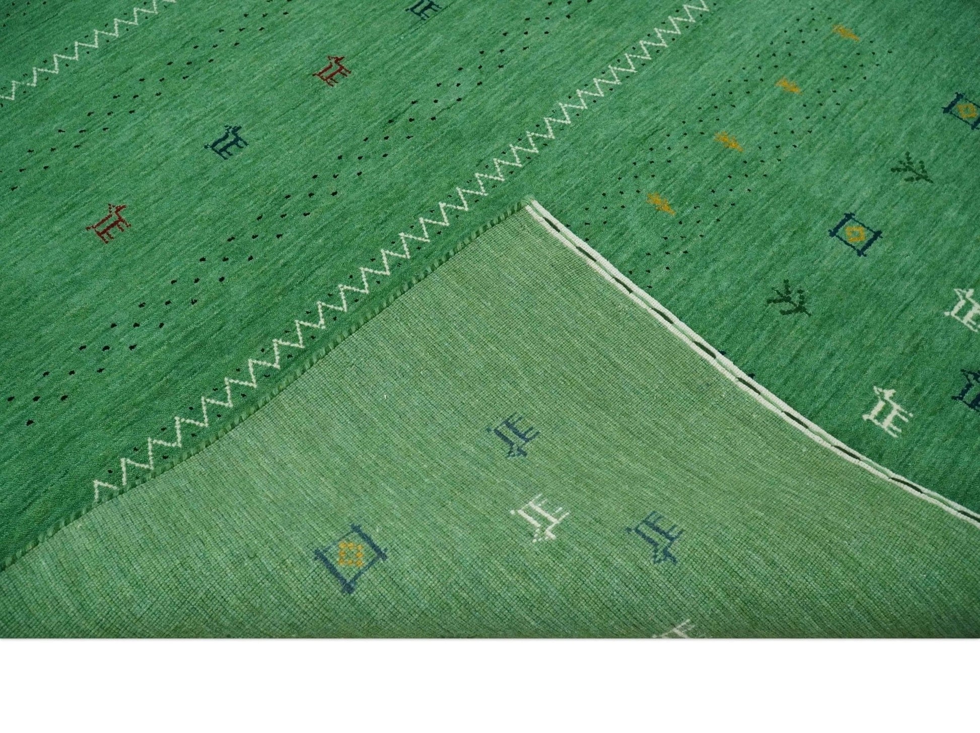 The Rug Decor Area Rug Tribal Design Green Custom Made Traditional Hand loom Wool Area Rug Tribal Design Green Custom Made Traditional Hand loom Wool Area Rug