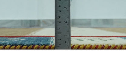 The Rug Decor Area Rug Tribal Gabbeh Gold, Ivory, Blue and Charcoal Stripes design Custom Made Wool Rug Tribal Gabbeh Gold, Ivory, Blue and Charcoal Stripes design Custom Made Wool Rug