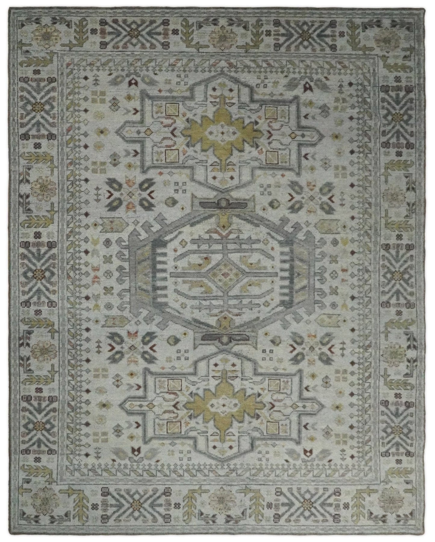 The Rug Decor Area Rug 8x10 Vintage Distressed Turkish Hand Knotted Serapi Silver, Gray and Olive Traditional Custom Made wool Area Rug Vintage Distressed Turkish Hand Knotted Serapi Silver, Gray and Olive Traditional Custom Made wool Area Rug
