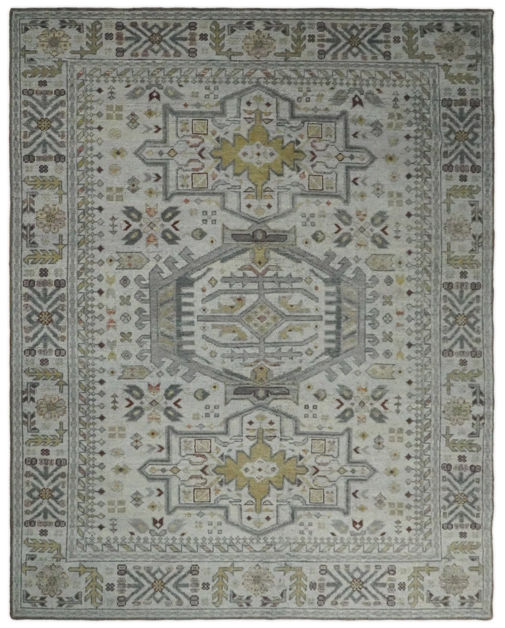 The Rug Decor Area Rug 8x10 Vintage Distressed Turkish Hand Knotted Serapi Silver, Gray and Olive Traditional Custom Made wool Area Rug Vintage Distressed Turkish Hand Knotted Serapi Silver, Gray and Olive Traditional Custom Made wool Area Rug