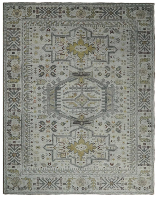 The Rug Decor Area Rug 8x10 Vintage Distressed Turkish Hand Knotted Serapi Silver, Gray and Olive Traditional Custom Made wool Area Rug Vintage Distressed Turkish Hand Knotted Serapi Silver, Gray and Olive Traditional Custom Made wool Area Rug