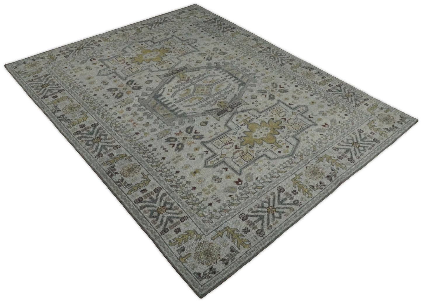 The Rug Decor Area Rug Vintage Distressed Turkish Hand Knotted Serapi Silver, Gray and Olive Traditional Custom Made wool Area Rug Vintage Distressed Turkish Hand Knotted Serapi Silver, Gray and Olive Traditional Custom Made wool Area Rug