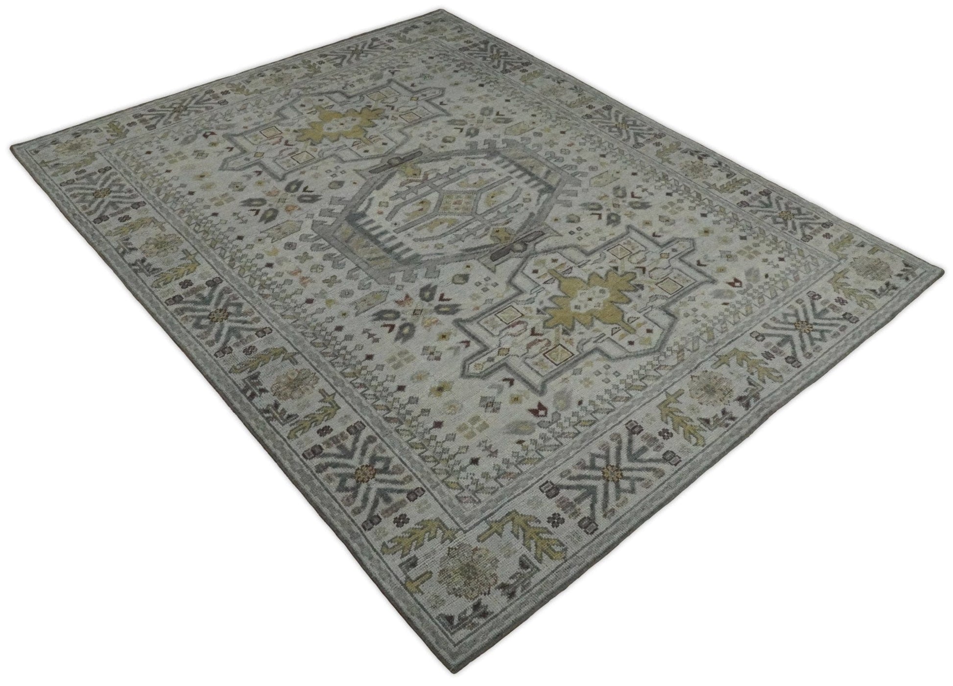 The Rug Decor Area Rug Vintage Distressed Turkish Hand Knotted Serapi Silver, Gray and Olive Traditional Custom Made wool Area Rug Vintage Distressed Turkish Hand Knotted Serapi Silver, Gray and Olive Traditional Custom Made wool Area Rug