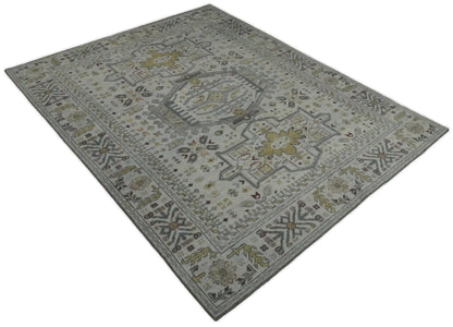 The Rug Decor Area Rug Vintage Distressed Turkish Hand Knotted Serapi Silver, Gray and Olive Traditional Custom Made wool Area Rug Vintage Distressed Turkish Hand Knotted Serapi Silver, Gray and Olive Traditional Custom Made wool Area Rug