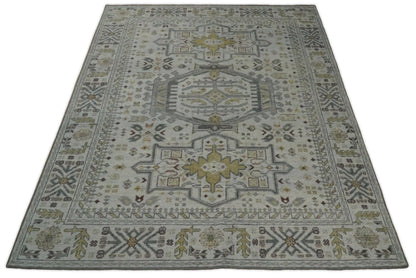 The Rug Decor Area Rug Vintage Distressed Turkish Hand Knotted Serapi Silver, Gray and Olive Traditional Custom Made wool Area Rug Vintage Distressed Turkish Hand Knotted Serapi Silver, Gray and Olive Traditional Custom Made wool Area Rug