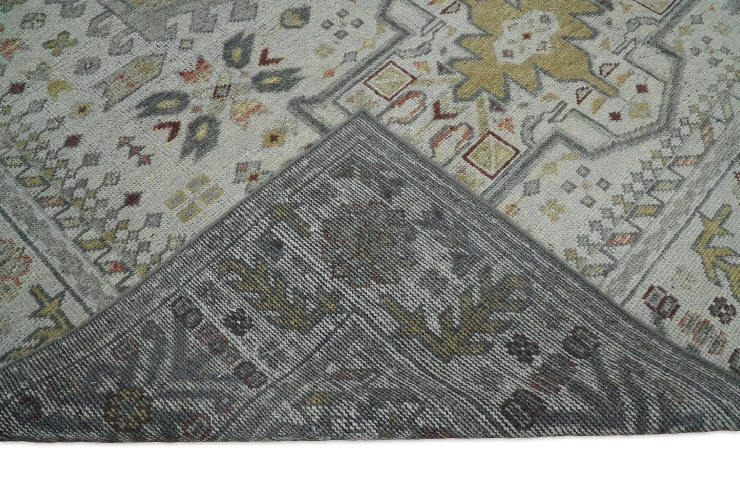 The Rug Decor Area Rug Vintage Distressed Turkish Hand Knotted Serapi Silver, Gray and Olive Traditional Custom Made wool Area Rug Vintage Distressed Turkish Hand Knotted Serapi Silver, Gray and Olive Traditional Custom Made wool Area Rug