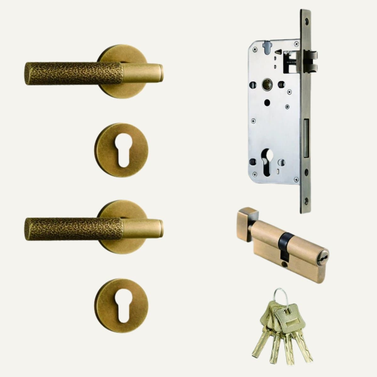 Residence Supply 2.2" x 5.3" / 5.5 x 13.5cm / With Mortice Lock & Keys / Antique Brass Asper Handle and Lock