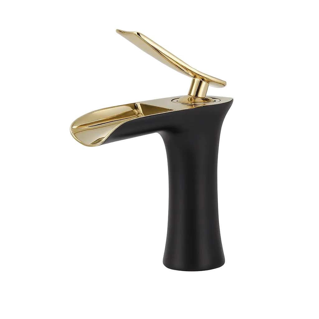 Black and gold faucet on a white background