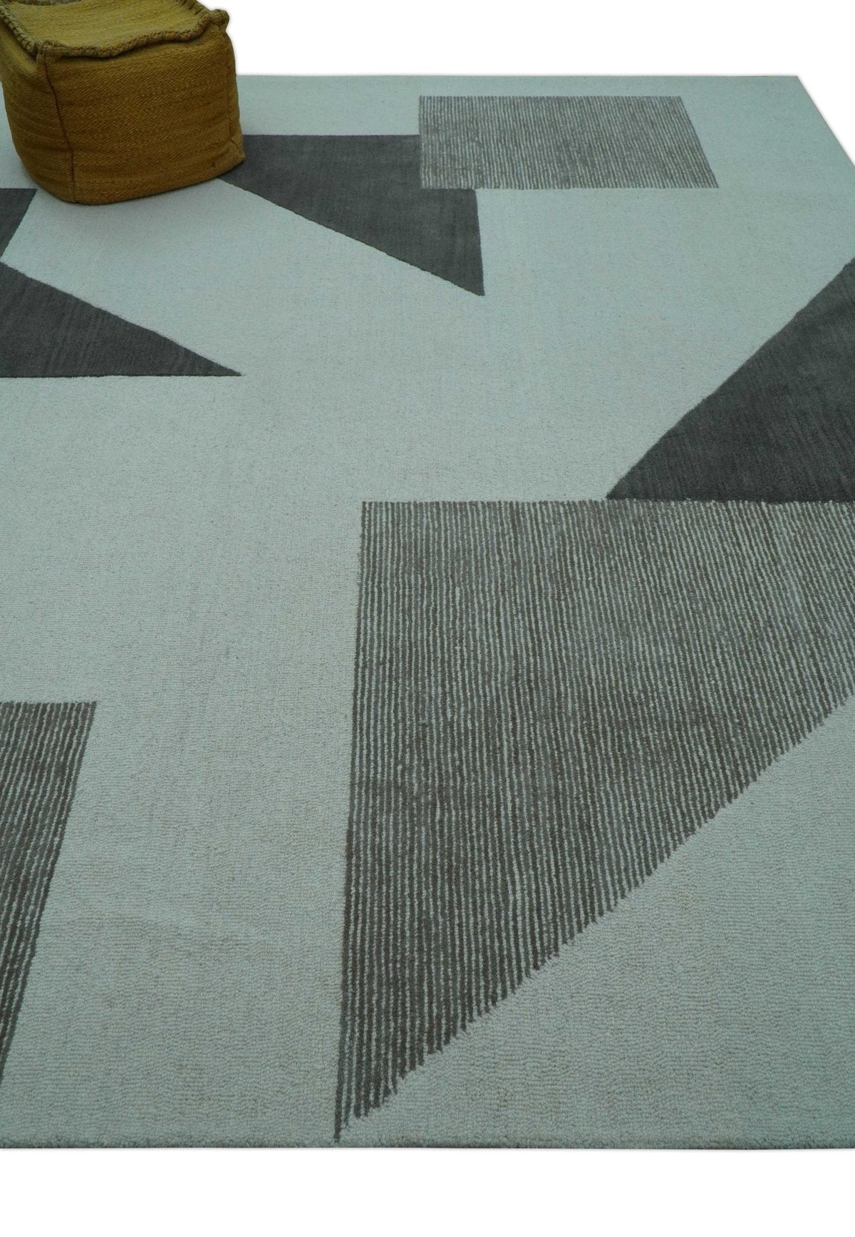 Azure Custom Made Geometrical Charcoal And Gray Hand Tufted Wool  Rug.
