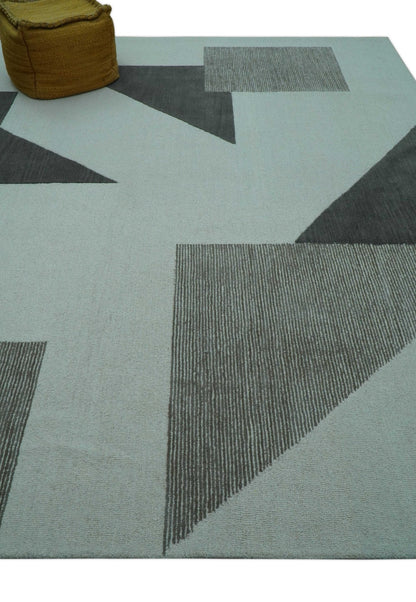 Azure Custom Made Geometrical Charcoal And Gray Hand Tufted Wool  Rug.