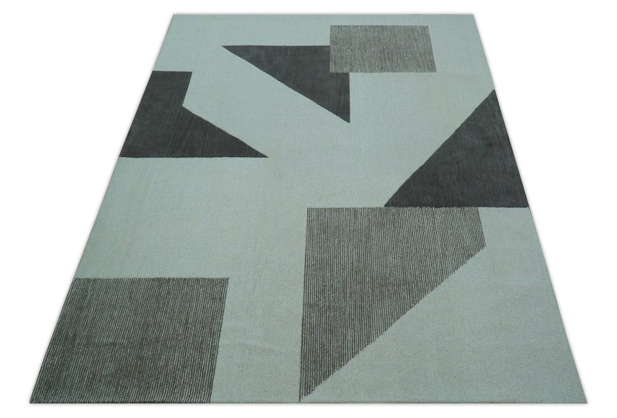 Azure Custom Made Geometrical Charcoal And Gray Hand Tufted Wool  Rug.