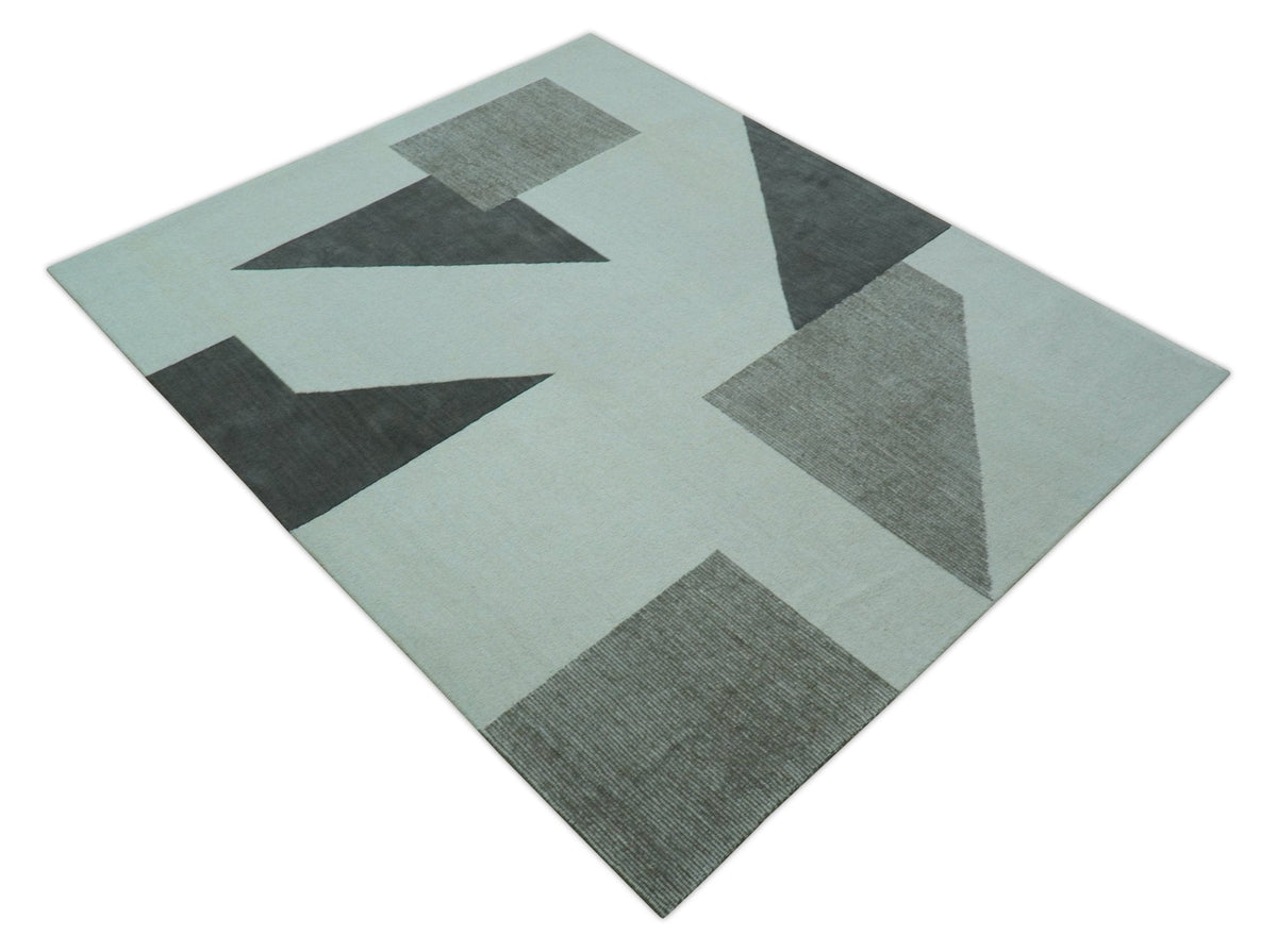 Azure Custom Made Geometrical Charcoal And Gray Hand Tufted Wool  Rug.