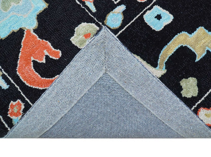Azure Custom Made Traditional Oushak Black Hand Tufted Wool Rug.