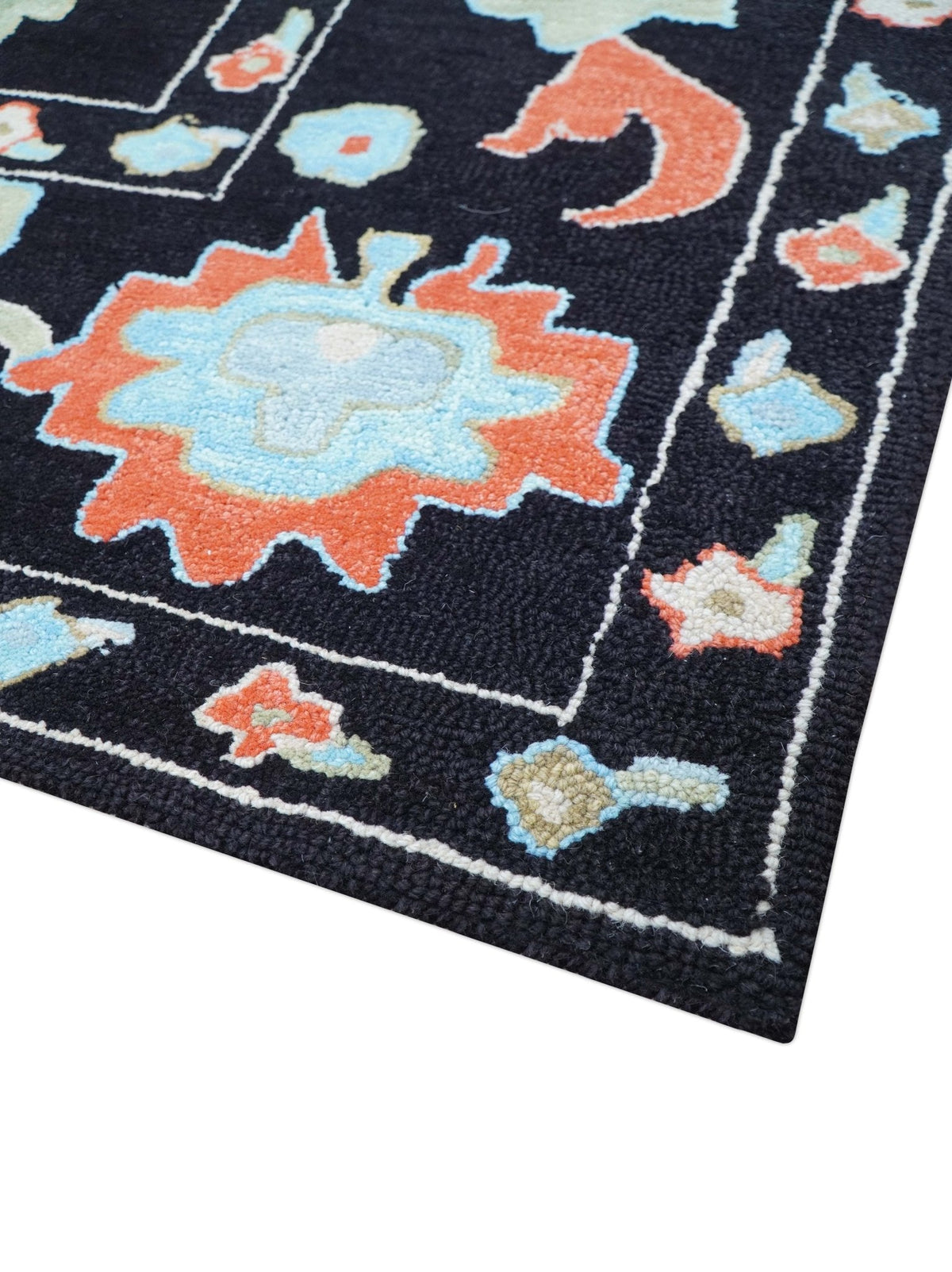 Azure Custom Made Traditional Oushak Black Hand Tufted Wool Rug.