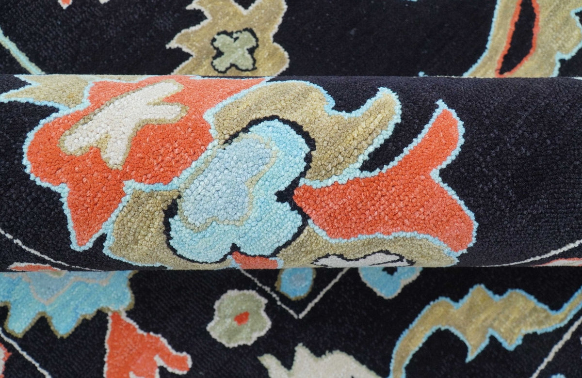 Azure Custom Made Traditional Oushak Black Hand Tufted Wool Rug.