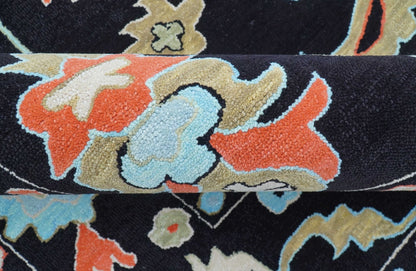 Azure Custom Made Traditional Oushak Black Hand Tufted Wool Rug.