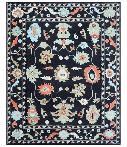 Azure Custom Made Traditional Oushak Black Hand Tufted Wool Rug.