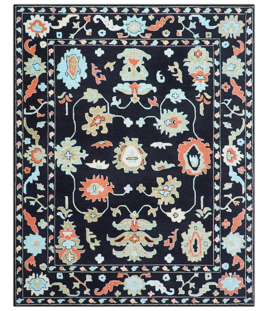 Azure Custom Made Traditional Oushak Black Hand Tufted Wool Rug.